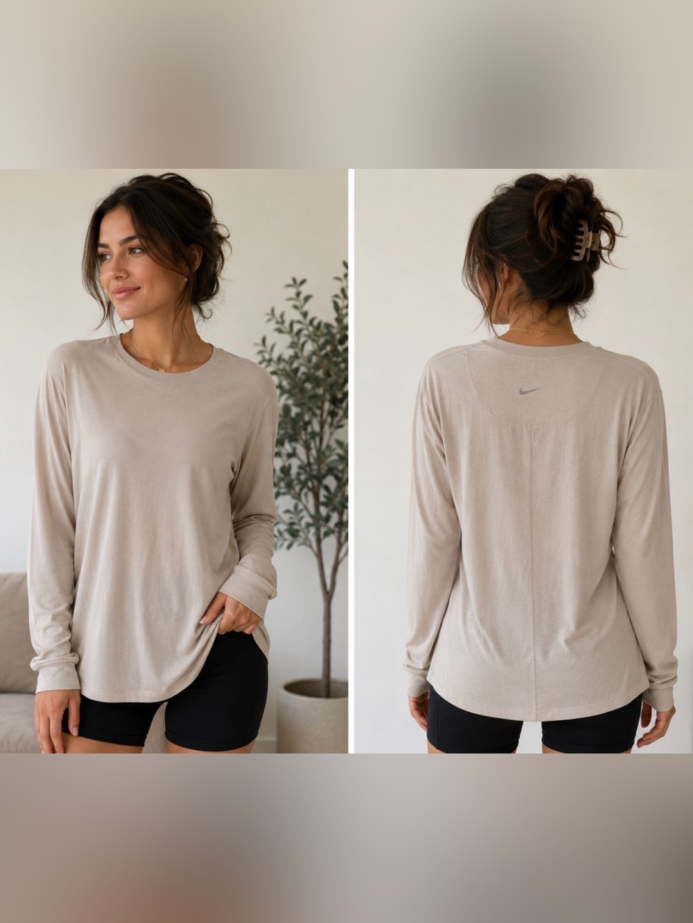 Nike Women's Light Beige Long Sleeve Crew Tee Super thin & light feeling